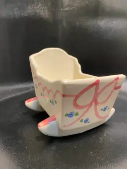 Vintage MCM ceramic rocking baby cradle rocker Planter
