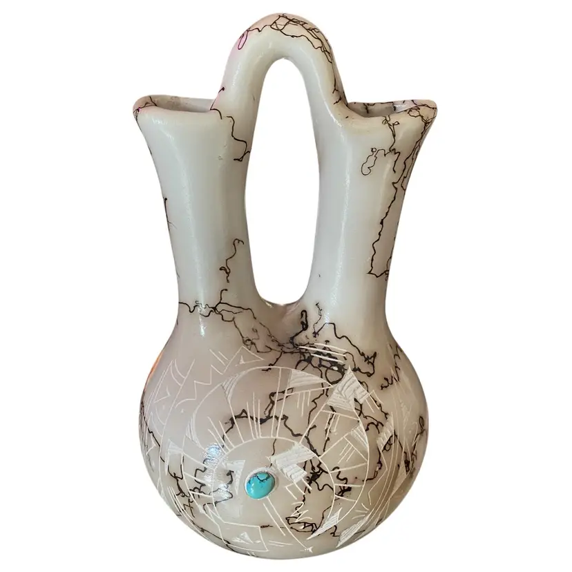 Native American Pottery Wedding Vase Navajo Horse Hair