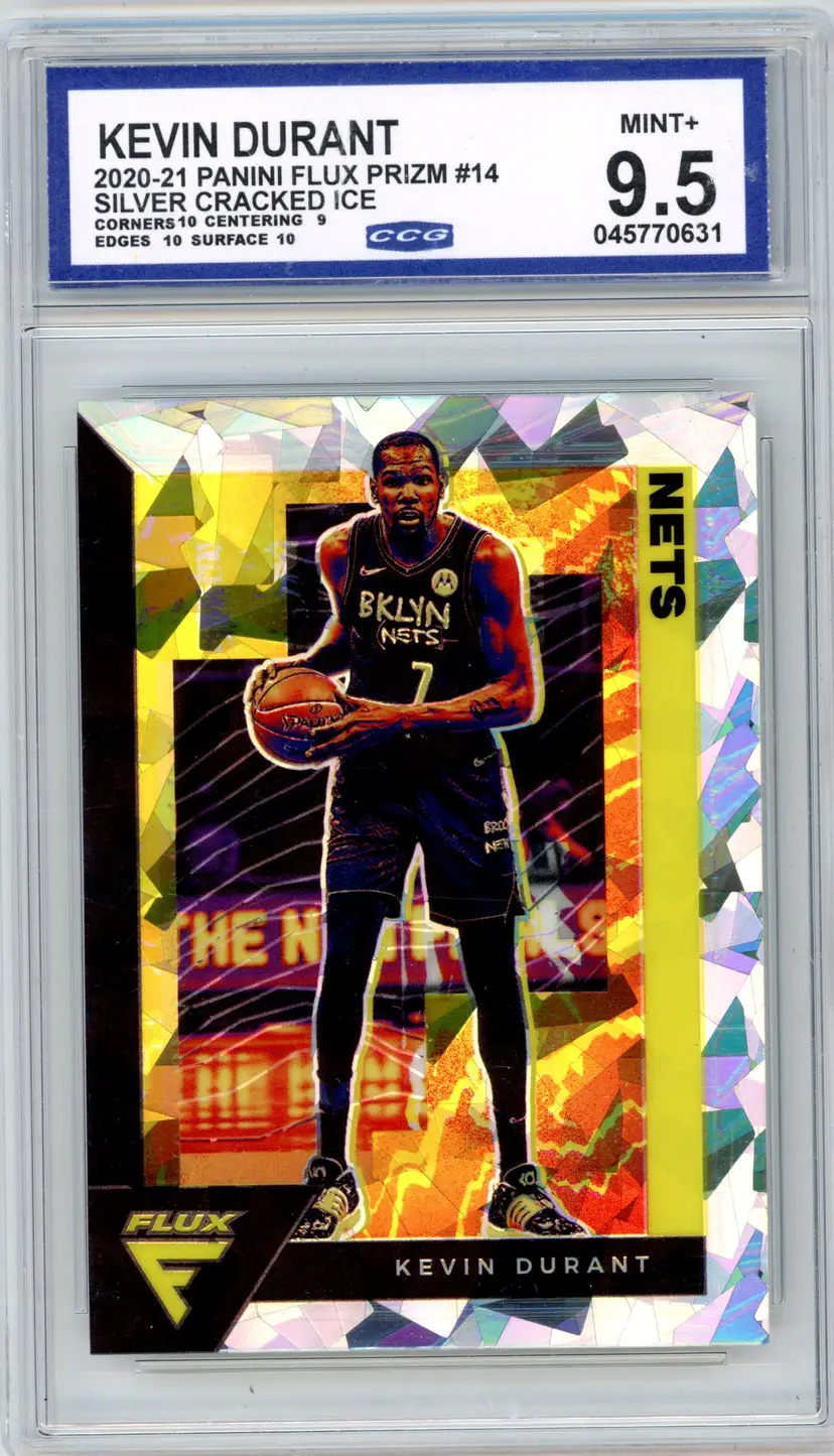 2020-21 Panini Flux KEVIN DURANT Silver Cracked Iced Prizm #14 NETS CCG 9.5 MINT+