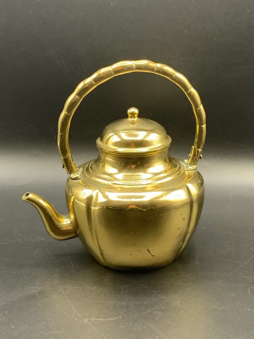 MCM Quality Solid Brass Tea Kettle Pot with Lid Decorative Handle 7"