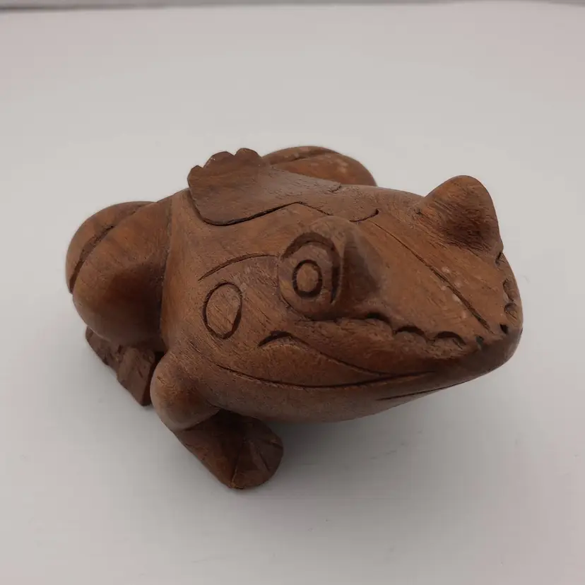 Carved wooden frog hidden box