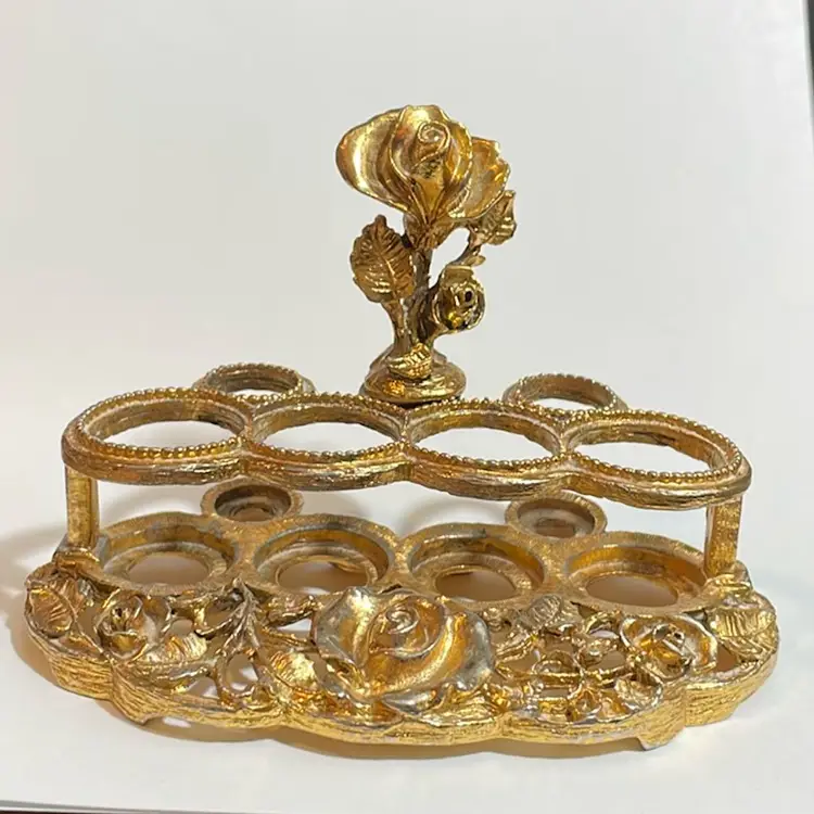 Gold Tone Ormolu Rose Lipstick Holder - Stylebuilt - Hollywood Regency
