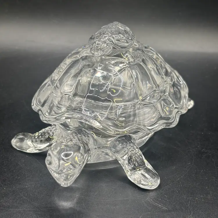 Clear Glass Turtles Lidded Trinket Dish 2pcs