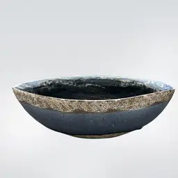 Raku Crackle Glaze Art Pottery Bowl Purple/Blue Glaze Boat Shaped Planter 11”