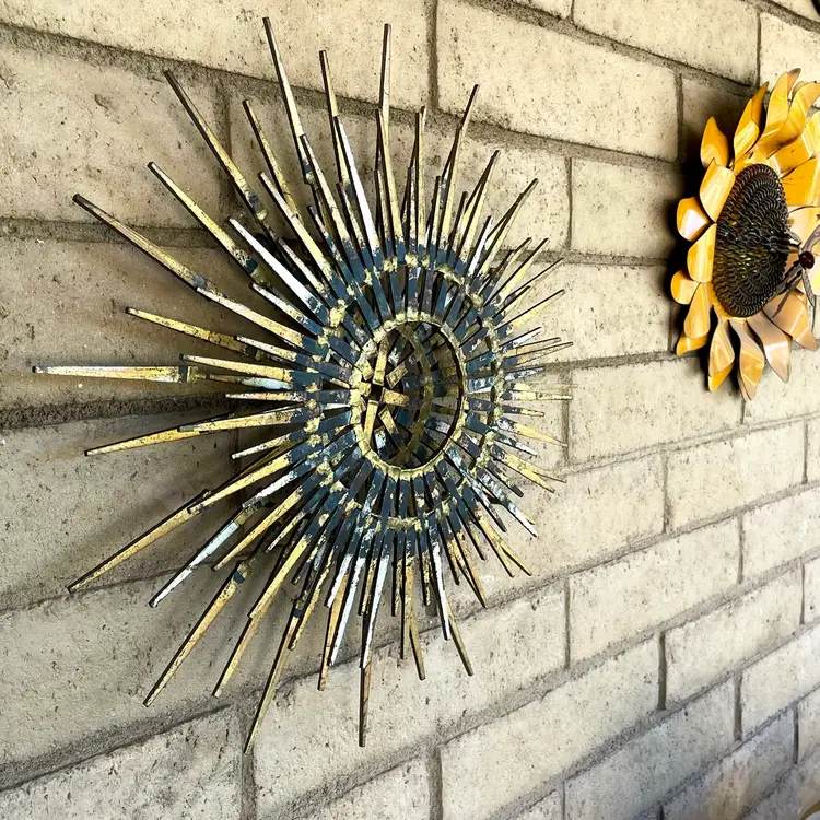 MCM Brutalist Atomic Starburst Metal Nail Wall Art Sculpture Vintage 20"
