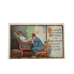 Antique 1910s Valentines Postcard With Romantic Courting Couple Verse & Artwork