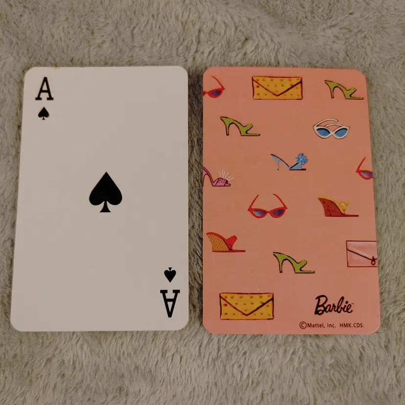 1 Single Swap Card - Playing Card. Barbie shoes and purses. Mattel. Ace of Spades. Dimension 2.5 x 3.5. Read description.