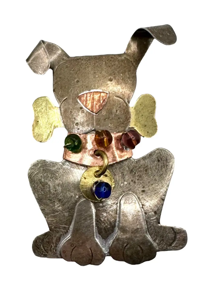 Ralph the Dog Mixed Metal Statement Brooch  Paper Bead Bone 2”