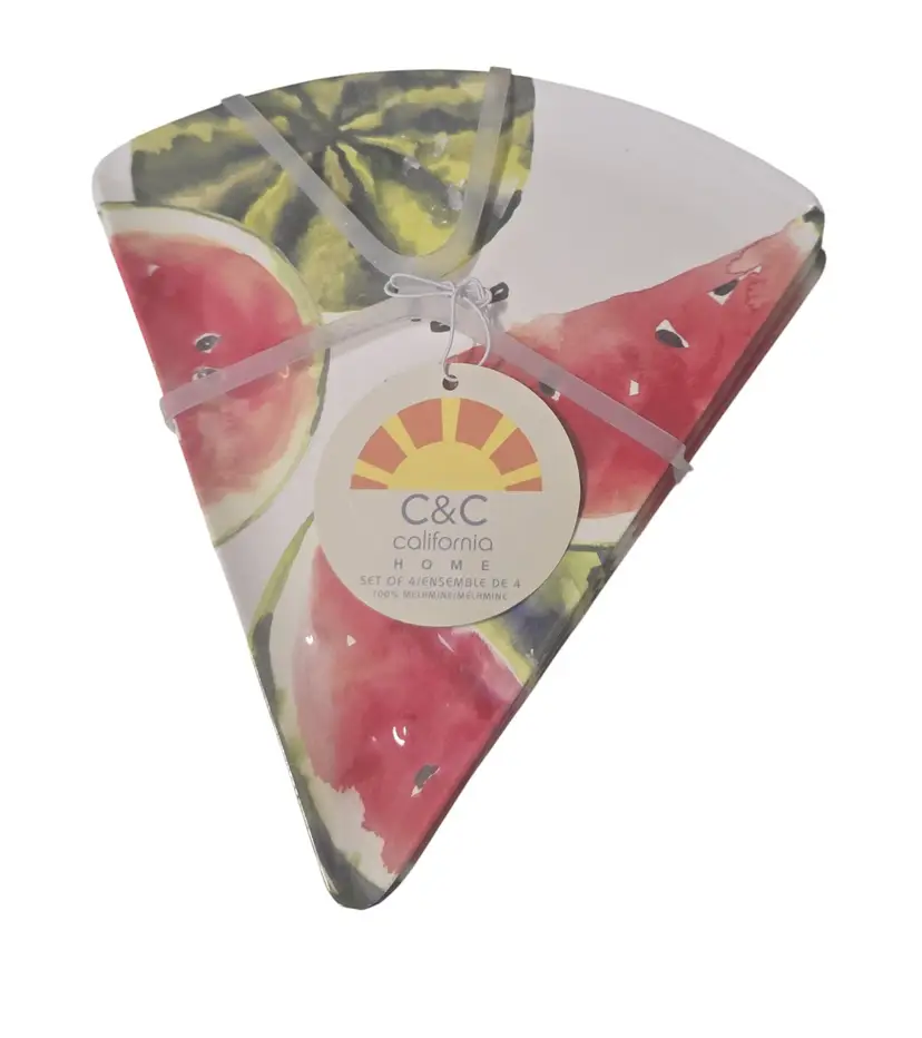 C&C California Home Watermelon Slice Melamine 8' Plates - Set of 4