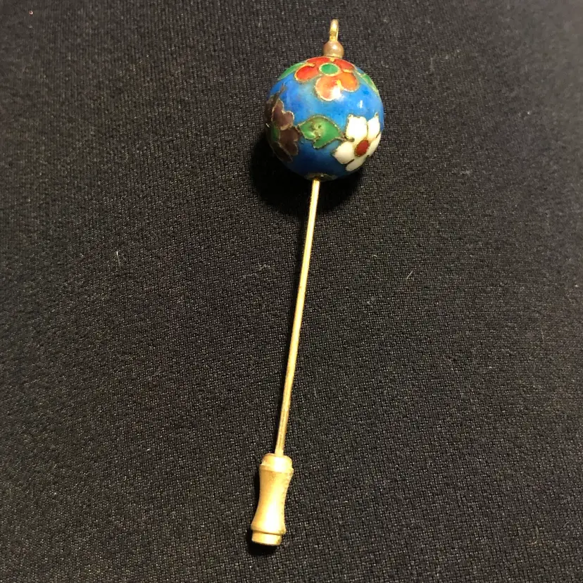 Vintage Cloisonné Floral Hat Pin