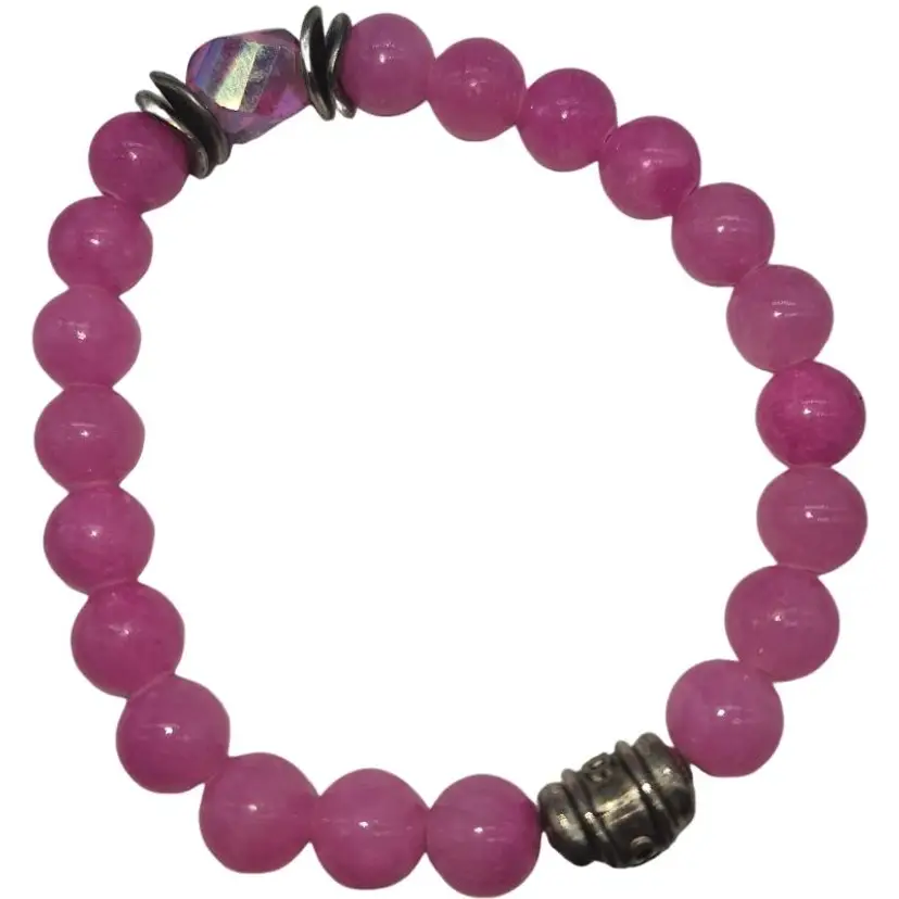 Pink Beaded Stone Bracelet with Silver Details