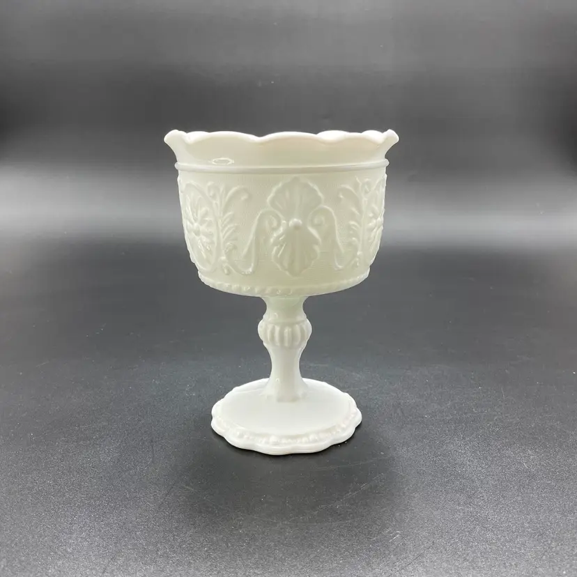 Vintage White Pressed Sandwich Milk Glass Compote Vase Planter