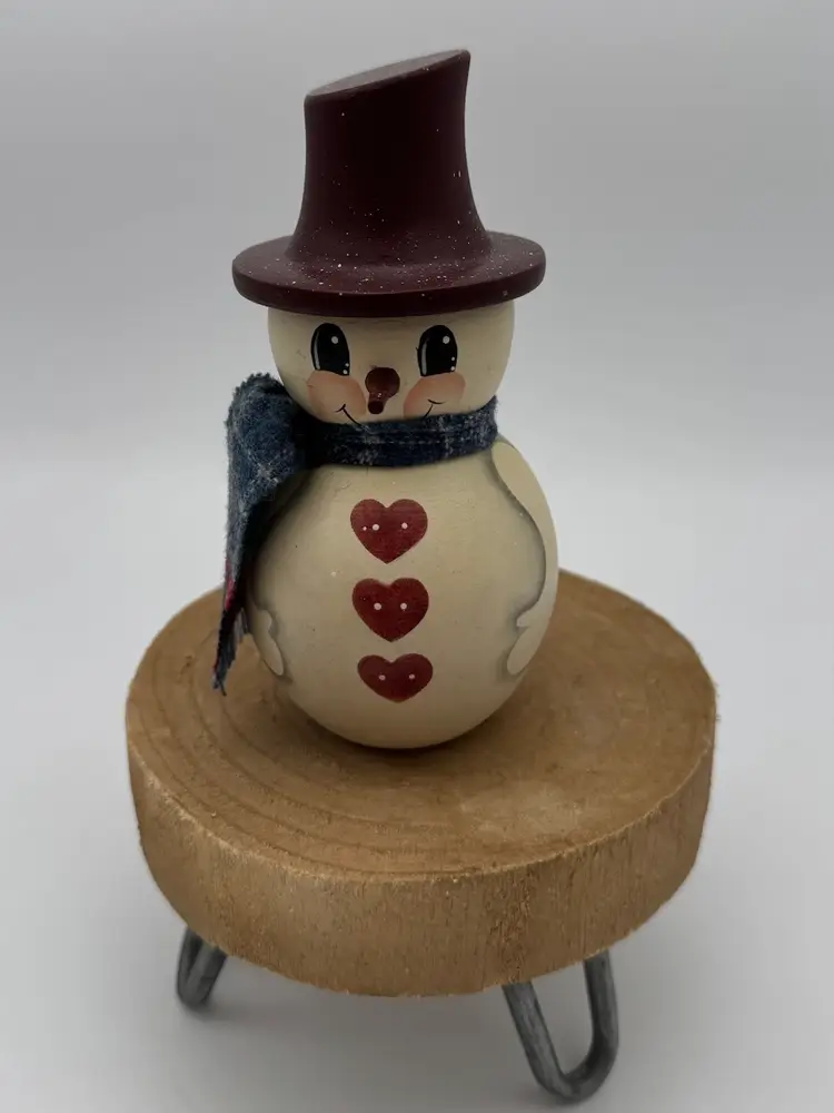 Handmade Wooden Snowman Figure Hat Scarf Christmas Gift Decor Winter 6”