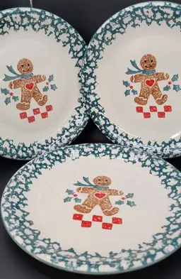 Gingerbread folk craft ceramic dinner plates - Set of 3