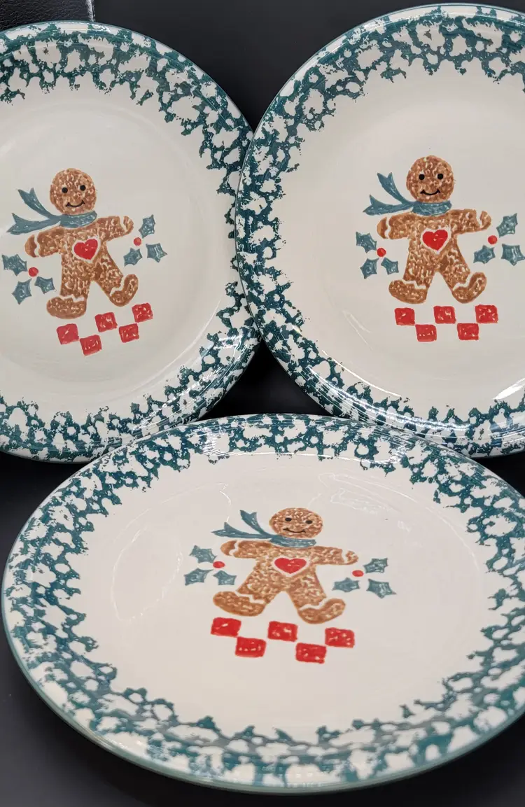Gingerbread folk craft ceramic dinner plates - Set of 3