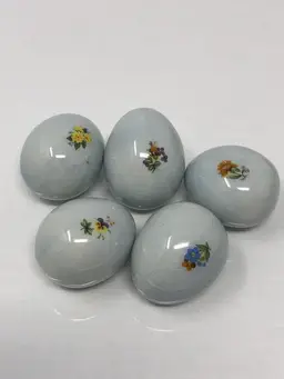 Miniature Porcelain Eggs with Flower Design Set of 5