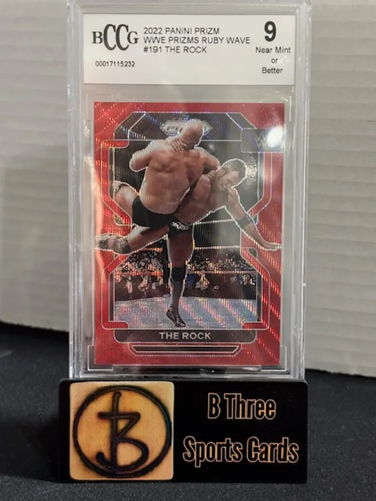 THE ROCK 2022 Prizm #191 WWE Prizms Ruby Wave BCCG 9 Near Mint or Better A1085