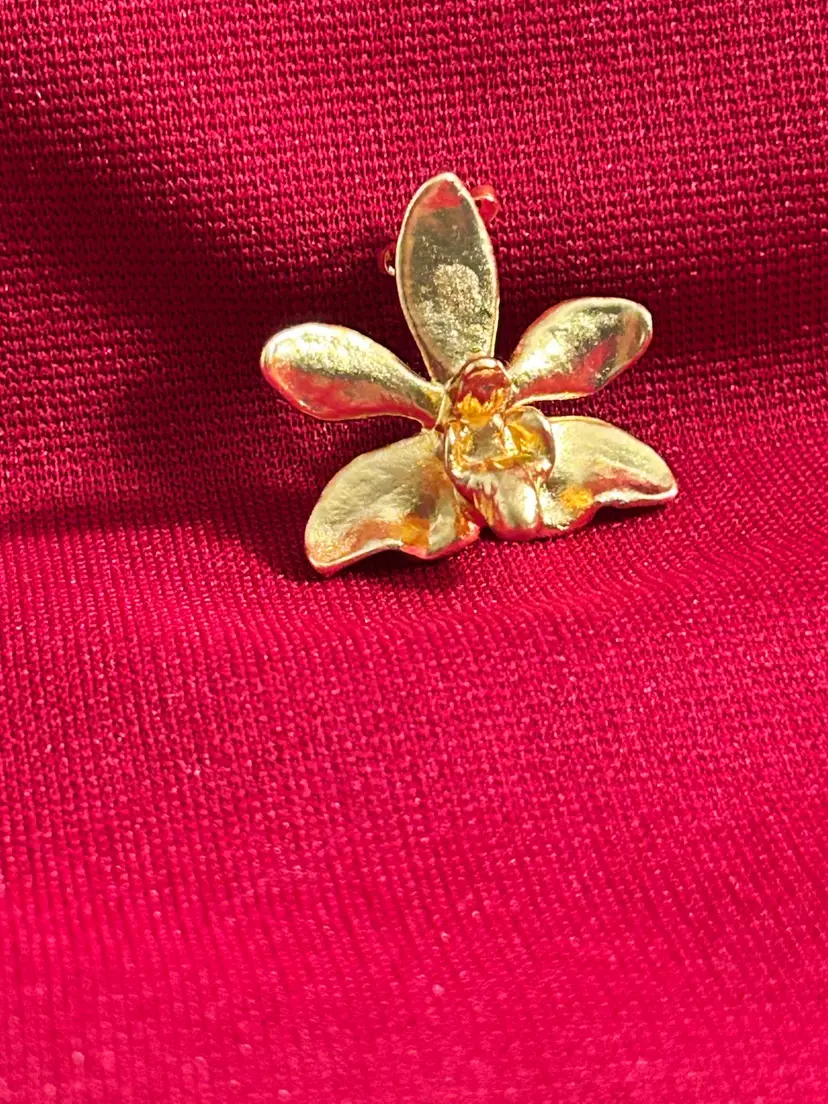 Risis Orchid Brooch pendant Convertible (J346) Gold Dipped EUC