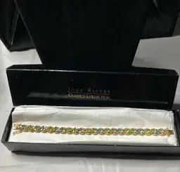 Vintage Joan Rivers Classics Collection 7 1/2” Bracelet! Goldtone with Blue and Green Rhinestones! 😍✨😍 7”! In the original box!