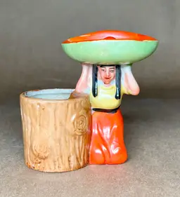 Collectible Ceramic Girl with Sombrero Toothpick Holder Mini Ceramic Planter Red Letter JAPAN