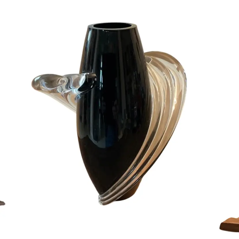 Two’s Company Hand Blown Black And Transparent Art Glass Vase