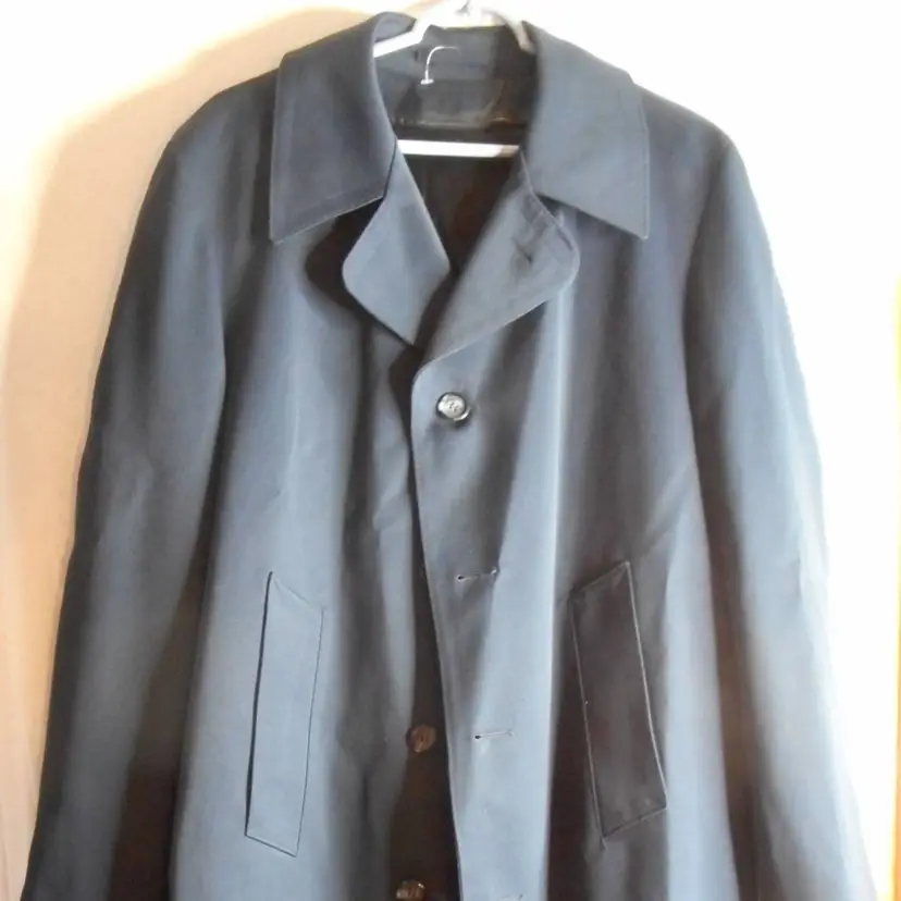 Vintage Men's Blue 42R Zip in Liner / Lined Mens Trench Coat Overcoat JCPenney
