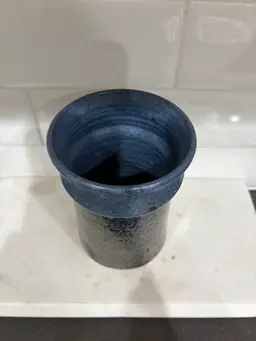 Stoneware Blue Speckled Vase Or Cup Signed