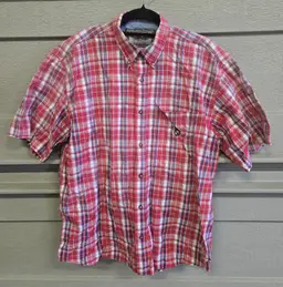 Bit & Bridle Checkered Button Down Short Sleeve Collared Shirt Size Large