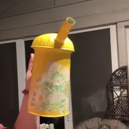 Watering can - yellow, painted flowers