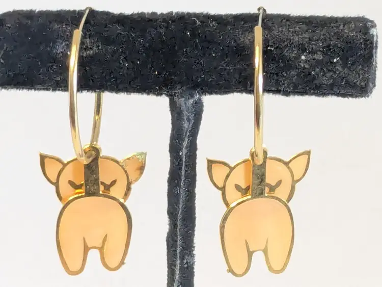 Gold Tone Piggy Hoop Pierced Earrings OINK