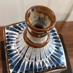 Ken Edwards Tonala Square Mexican Pottery Vase 9.5" tall Featuring Bird Scene