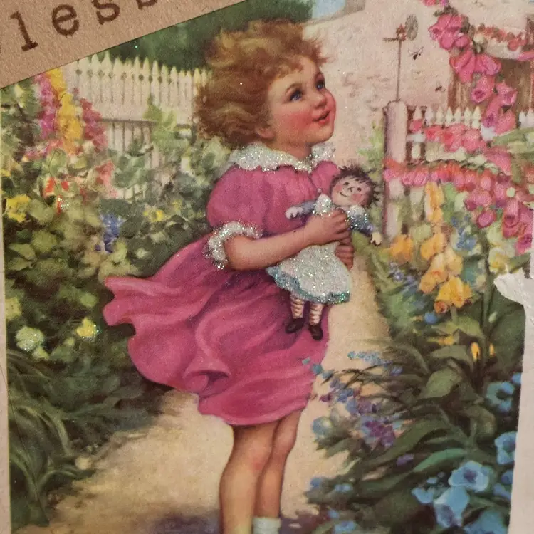 Handcrafted 5X7 Vintage Frame Art Buttons Lace Vintage Book Pages