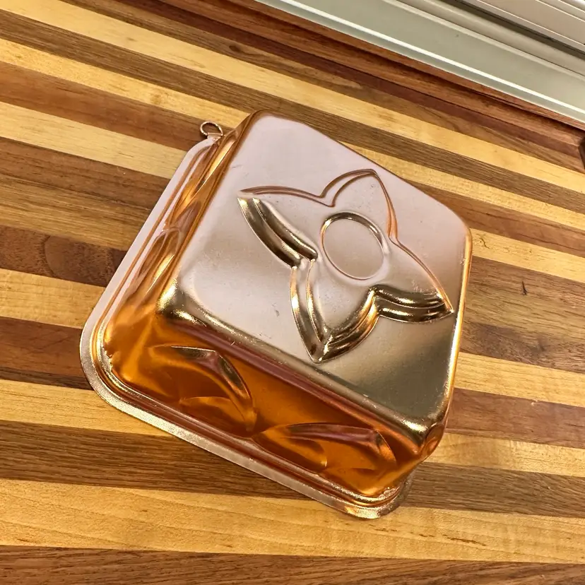 Vintage copper square with Embossed flower Jello mold