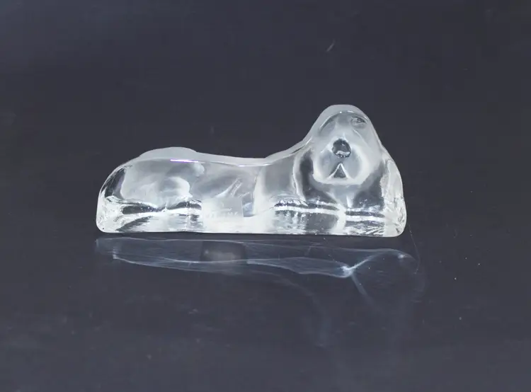 Vintage Viking Glass Clear Frosted Basset Hound Dog Bookend Paperweight Doorstop