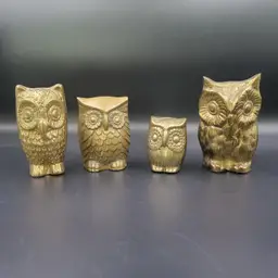 Set Of 4 Vintage Brass Owl Figurines
