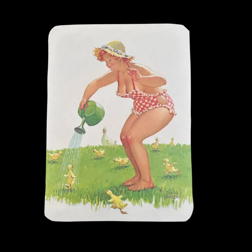 Authentic Duane Bryers “Hilda” Watering Ducklings Print 11”W 14”T