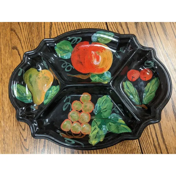 Artimino Tuscan Fruit Hand painted Divided plate serving platter dish Gypsy Boho