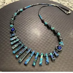 Vintage Southwestern Native Abalone Hematite Necklace Statement Bib