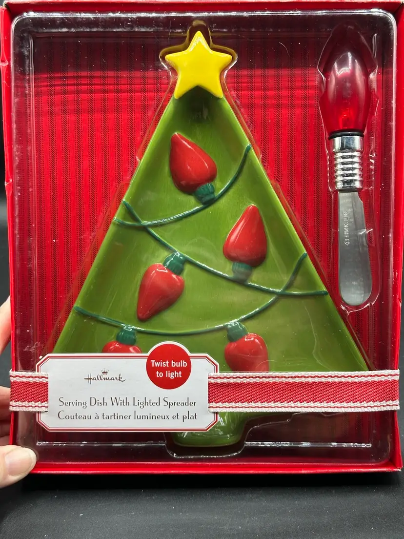 HALLMARK CHRISTMAS SERVING DISH & SPREADER BATTERY LIGHTS NEW