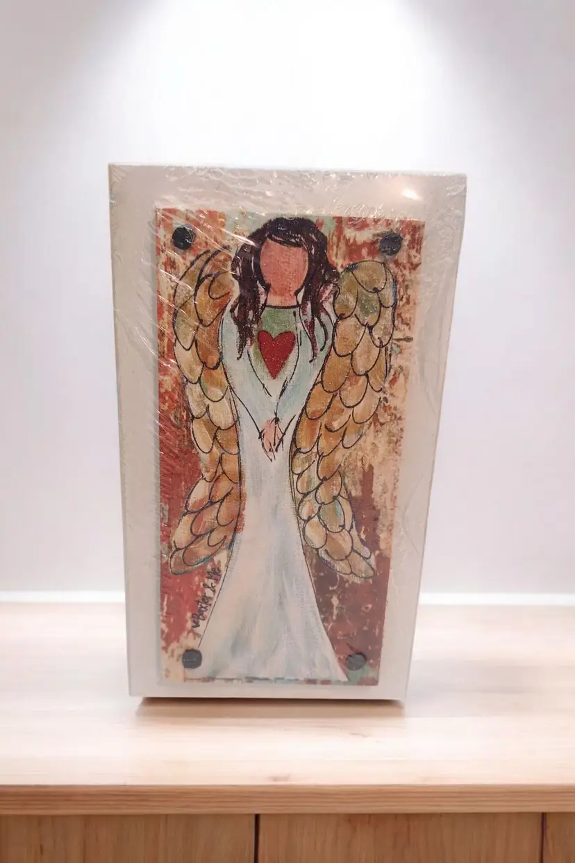 Handmade Folk Art Angel Wood Block Decor Baxter & Me Heart Love Boho Minimalist