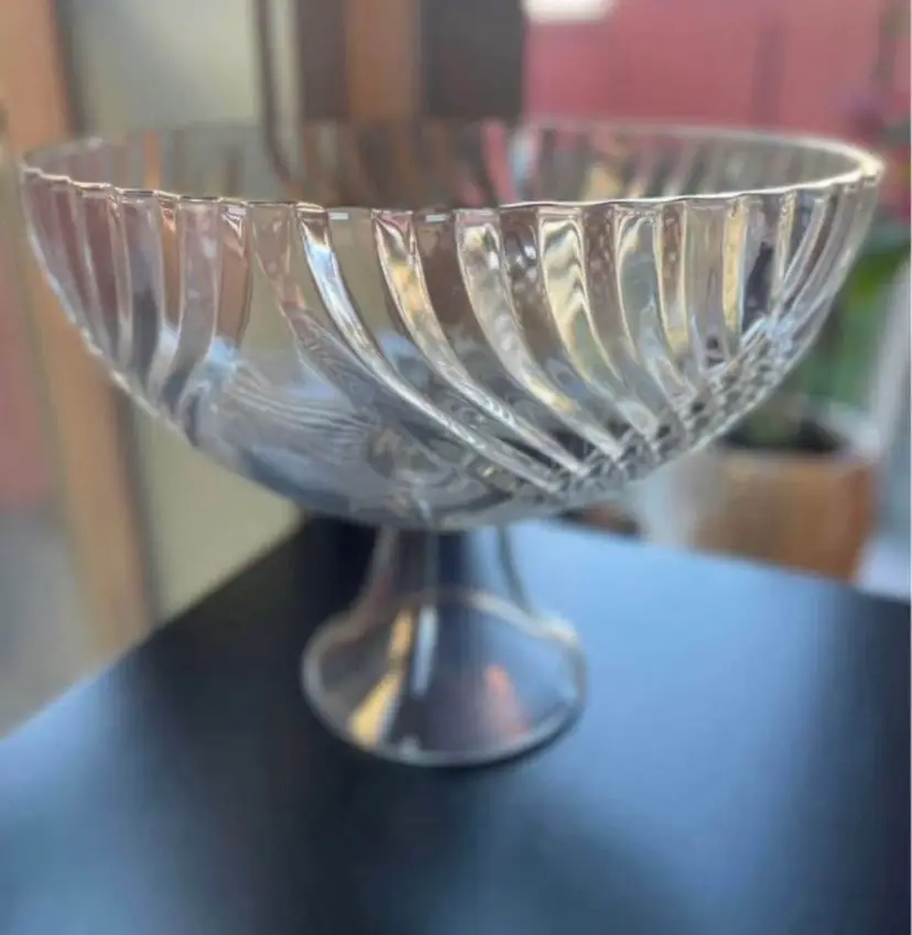 Vintage Iridescent Pressed glass With Gold Trim Pedestal Bowl