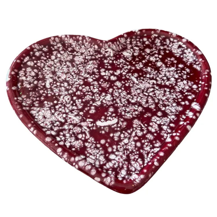 Decorative Red & White Speckled Ceramic Heart Plate
