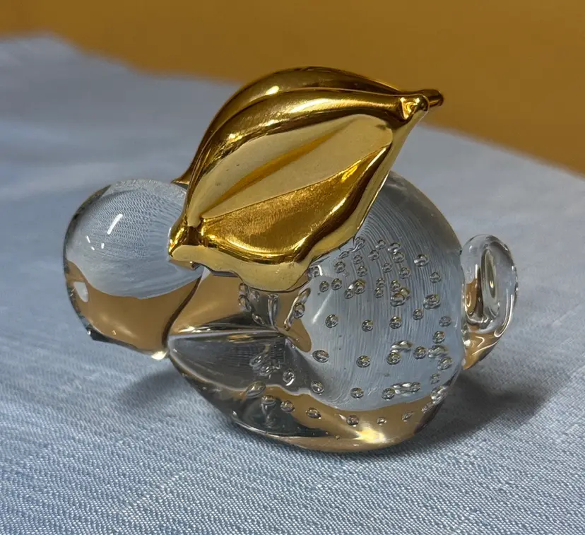 Bunny Rabbit with Gold Ears Paperweight Figurine Gold and Clear Glass bubbles