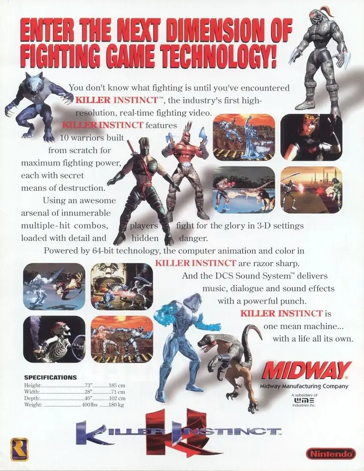 Killer Instinct Arcade Game FLYER Original UNUSED 1994 Video Retro Promo Art