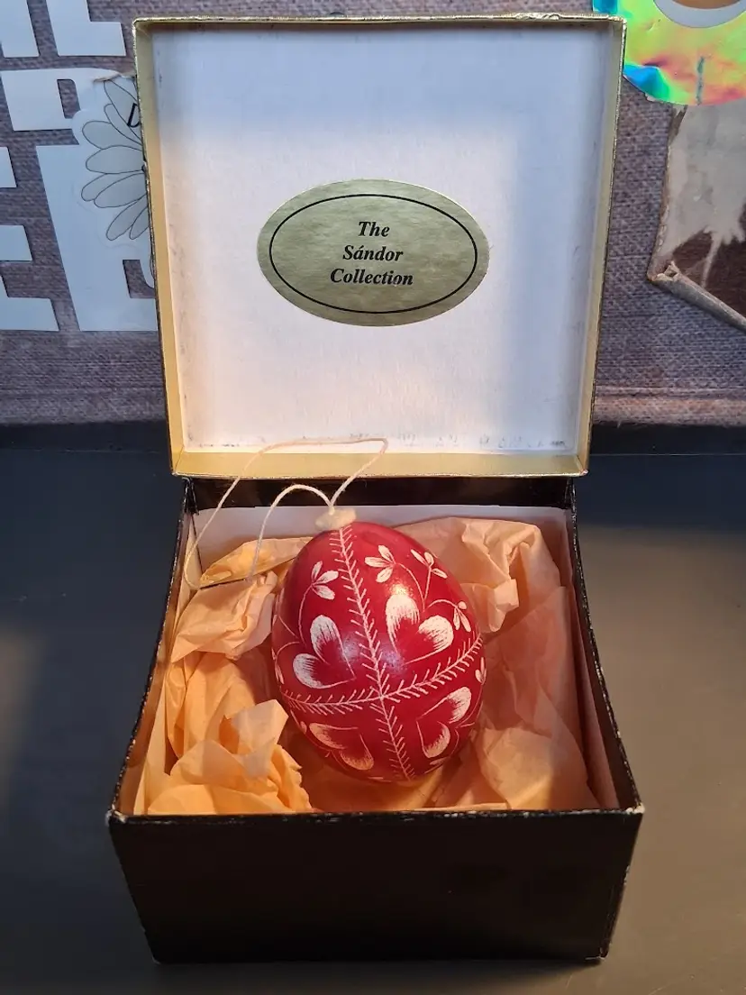 Vintage Handpainted Red Hungarian Easter Egg, The Sandor Collection. New In Box