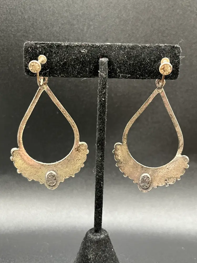 Marked Southwestern Sterling Silver & Sleeping Beauty Turquoise Tear Drop Dangle Screw Back Earrings 2.5” 🩵