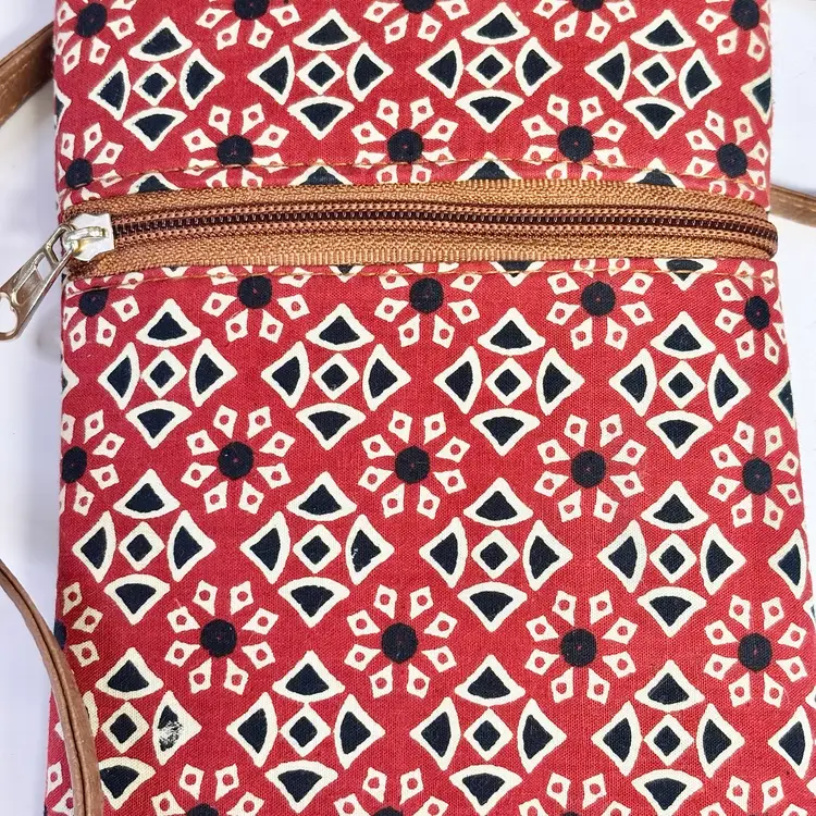 Global Print Leather-like Strap Contrasting Fabric Interior Crossbody Bag