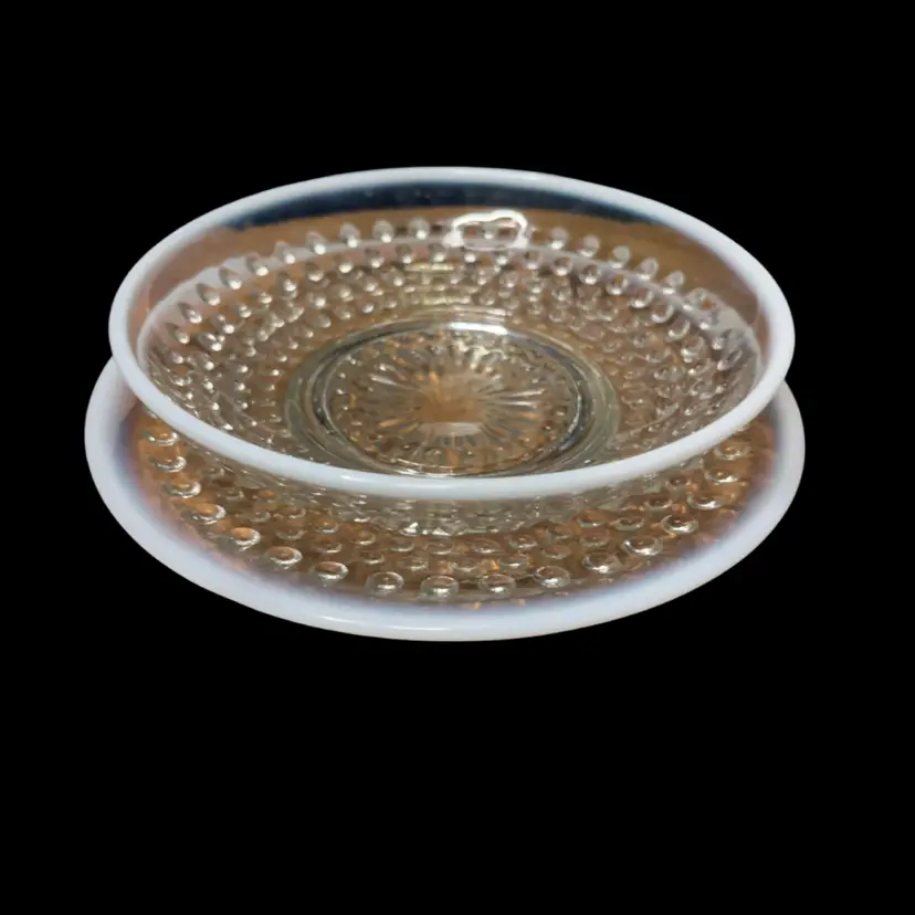 05. Vintage Moonstone Anchor Hocking Vintage Hobnail Opalescent Bowl & Saucer