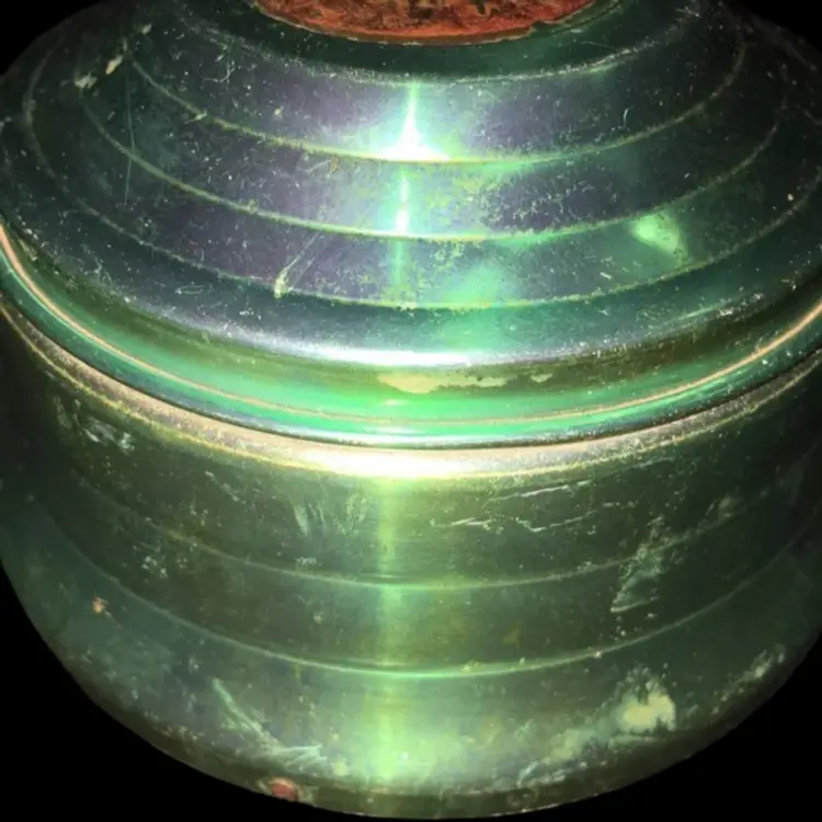 Green Metal Powder Music Trinket Box PLAYS  I Love You Truly Vintage READ #129