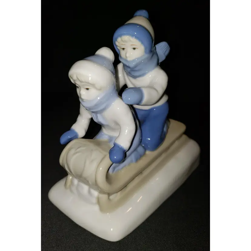 Vintage Paul Sebastian Children on Sled Porcelain Figurine Mexico